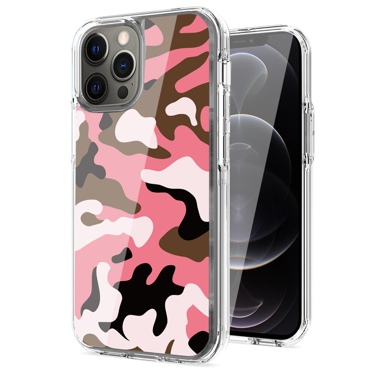 Camouflage Dual Layer Hybrid Hard Plastic and Soft TPU Rubber Case Cover for APPLE IPHONE 12/IPHONE 12 PRO In Pink